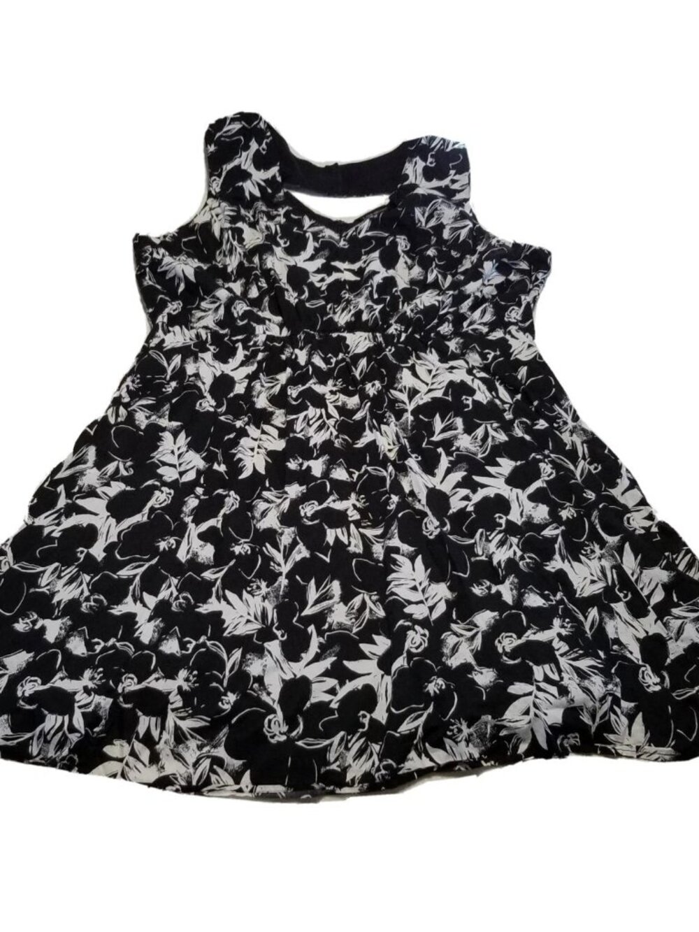 Lane Bryant Plus Size 22 Black White Floral Lined Dress Cutout Back